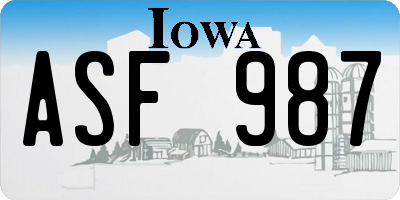IA license plate ASF987