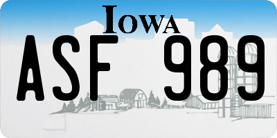 IA license plate ASF989