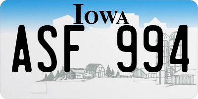 IA license plate ASF994