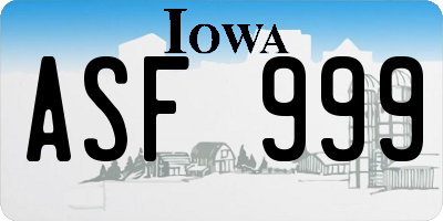 IA license plate ASF999