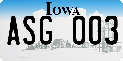 IA license plate ASG003