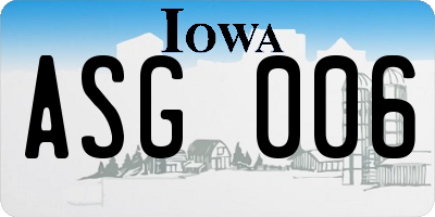IA license plate ASG006