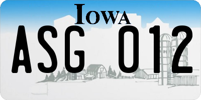 IA license plate ASG012