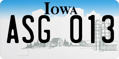 IA license plate ASG013