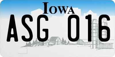 IA license plate ASG016