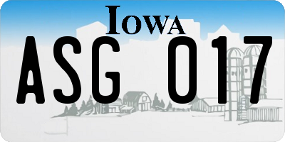 IA license plate ASG017