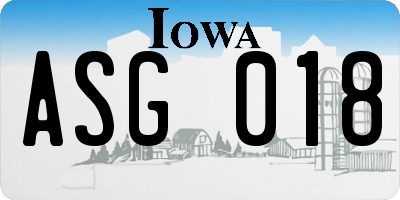 IA license plate ASG018