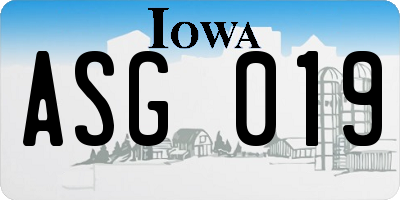 IA license plate ASG019