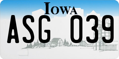 IA license plate ASG039