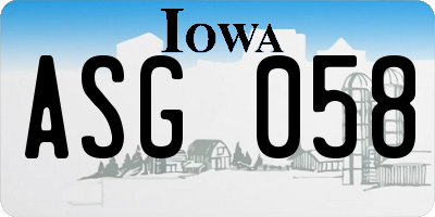 IA license plate ASG058