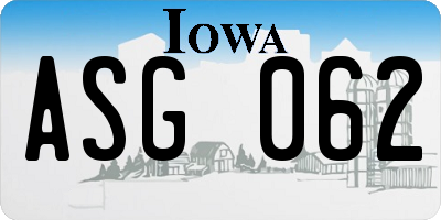 IA license plate ASG062