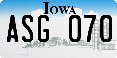 IA license plate ASG070