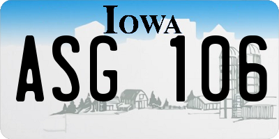 IA license plate ASG106