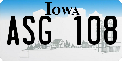 IA license plate ASG108