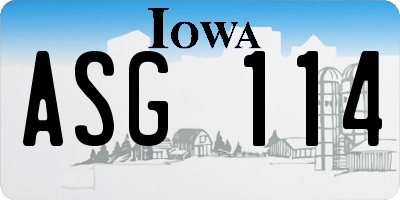 IA license plate ASG114