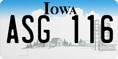IA license plate ASG116