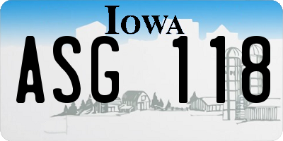 IA license plate ASG118