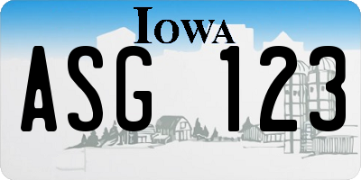 IA license plate ASG123