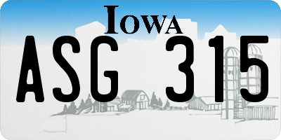 IA license plate ASG315