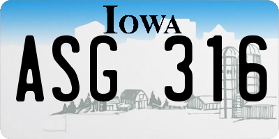 IA license plate ASG316