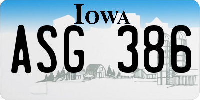 IA license plate ASG386