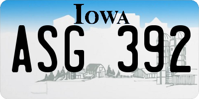 IA license plate ASG392