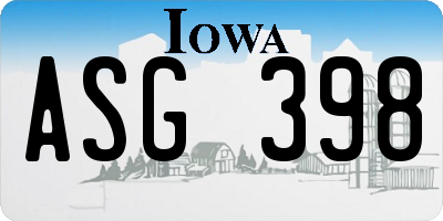 IA license plate ASG398