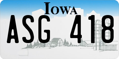 IA license plate ASG418