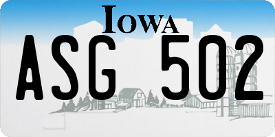 IA license plate ASG502