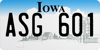 IA license plate ASG601