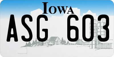 IA license plate ASG603