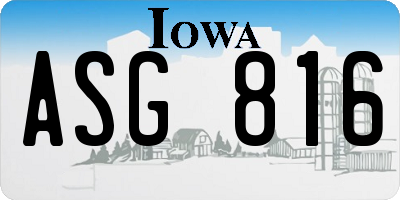 IA license plate ASG816