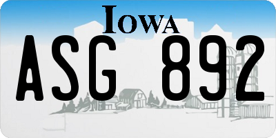 IA license plate ASG892