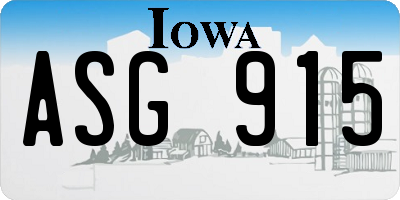 IA license plate ASG915