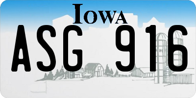 IA license plate ASG916