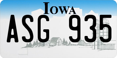 IA license plate ASG935