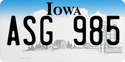 IA license plate ASG985