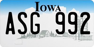 IA license plate ASG992