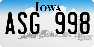 IA license plate ASG998