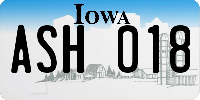 IA license plate ASH018