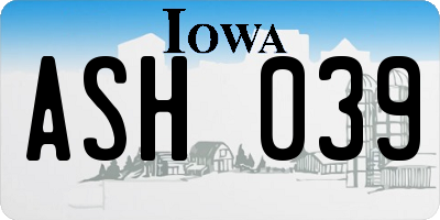IA license plate ASH039