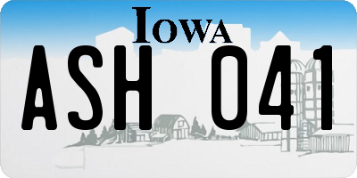 IA license plate ASH041