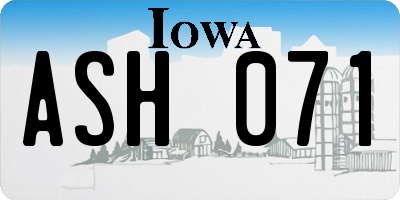 IA license plate ASH071