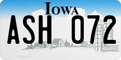 IA license plate ASH072