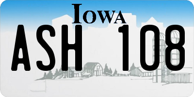 IA license plate ASH108