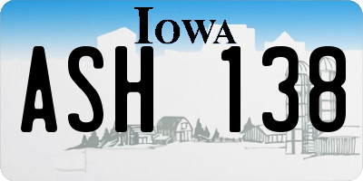 IA license plate ASH138