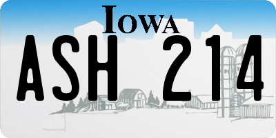 IA license plate ASH214