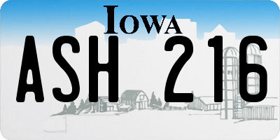 IA license plate ASH216