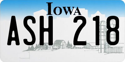 IA license plate ASH218