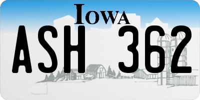 IA license plate ASH362